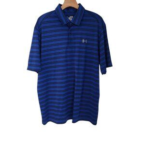Under Armour Polo Shirt Loose Fit HeatGear Golf Blue Black Striped Mens XL EUC